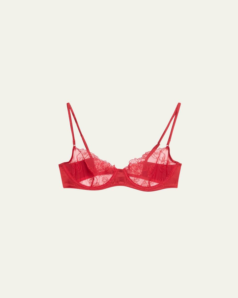 La Rose Floral-Embroidered Demi Bra